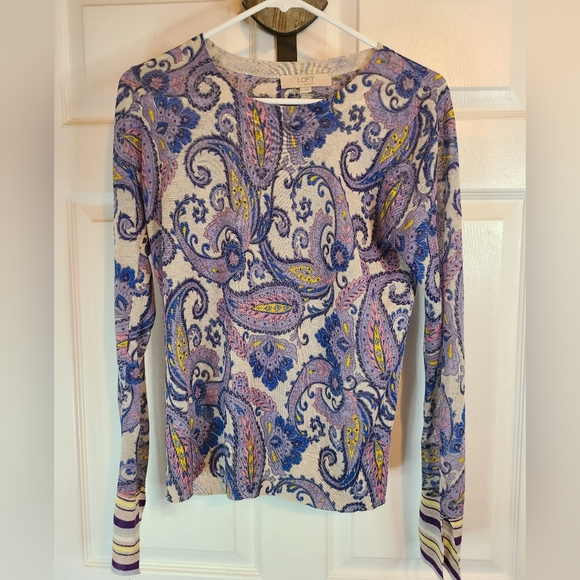 (1429) The Loft Woman's Long Sleeve Blouse, Small Design: Paisley Multi Color - Picture 1 of 14